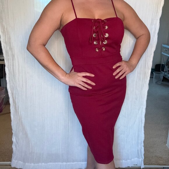 Fashion Nova Dresses & Skirts - 3/for$10🍒 - *Like New* Burgundy Wine Midi Dress (Large)